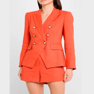 2 Piece Summer Linen Double Breast Women Suit