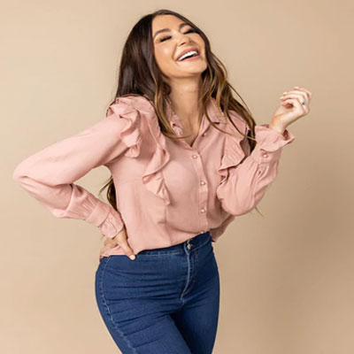 LORI MOCK NECK RUFFLED TOP