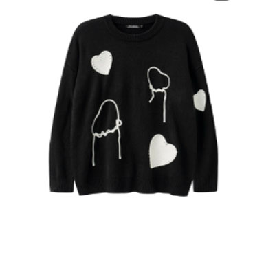 3D Heart Embroidery Crew Neck Pullover Sweater