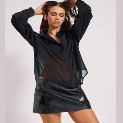 Sheer Panel Tuxedo Shirt - Black