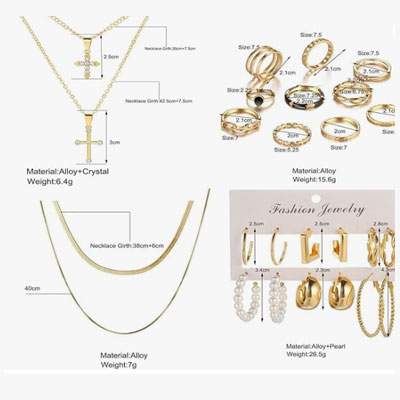 73 Pcs Gold Jewelry Set with 6Pcs Layered Necklace