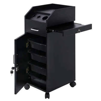 Barber Trolley - OmySalon Wooden Mobile Salon Trolley Cart w/Wheels & 4 Drawer Trays