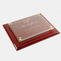Floating Glass Plate on Premium Piano Finished Horiz./Verti. Rosewood Plaque