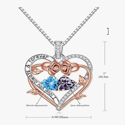 Iefil Rose Heart Double Birthstone Necklace