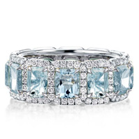 Italo Aquamarine Ring Cushion Cut Eternity Wedding Band For Women