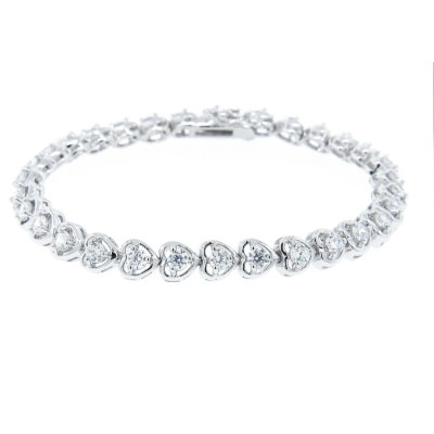 White Gold Plated Heart Tennis Bracelet with Simulated Diamond Crystals