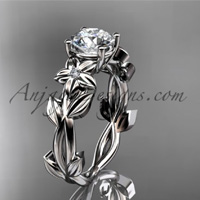Leaf And Flower Engagement Ring 14k White Gold Modern Engagement Ring Adlr424