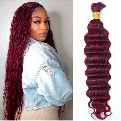 Bulk Human Hair For Braiding Blend #99j/Burgundy Loose Deep Wave