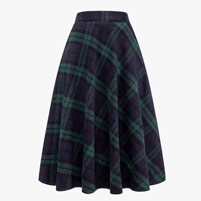 Women's Long Plaid Wool Skirt Fall Winter High Waist A-line Pleated Wool Tartan Skirts