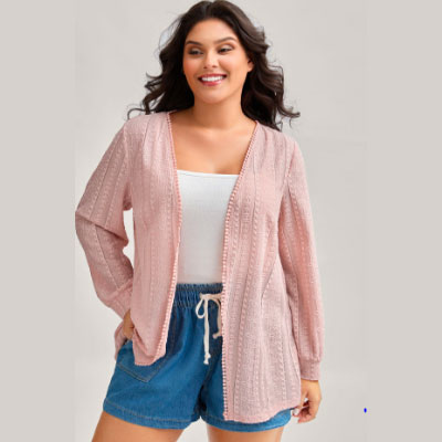 Textured Lace Trim Sheer Kimono Cardigan