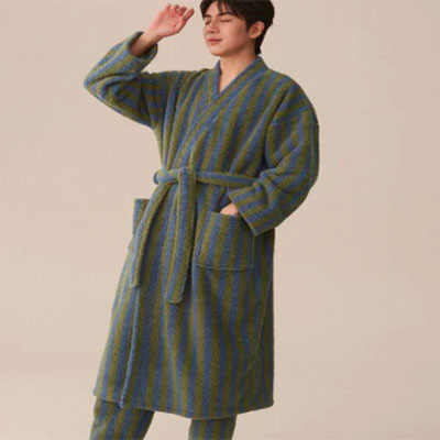 Winter Fleece Modern Stripe Long Bathrobe