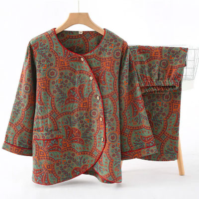 Vintage Jacquard Round Neck Loungewear Set