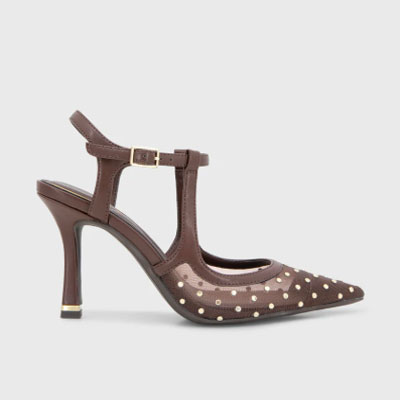 Romi Mesh Micro Stud Ankle Slingback Heel