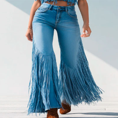 Trendy Retro Tassel Flared Jeans