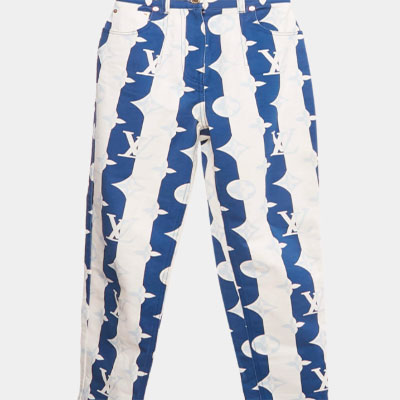 Louis Vuitton Blue Monogram Denim High Rise Jeans S Waist 23"