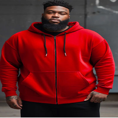 Men's Large Size Casual Street Solid Color Zipper Hoodie