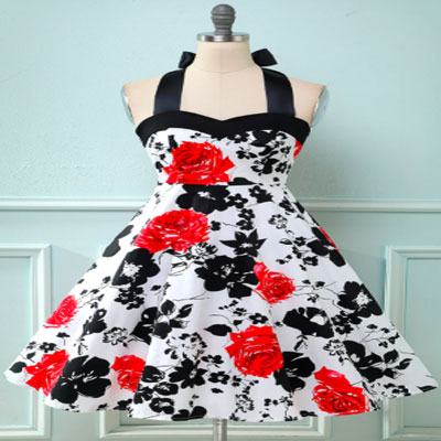 Retro Halter Printed Vintage Dress