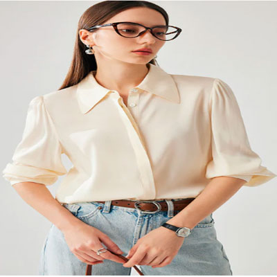 Women's Chic Long Sleeve Button Up Silk Shirt