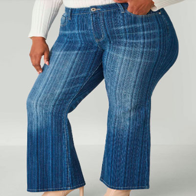 Textured Striped Flared Jeans