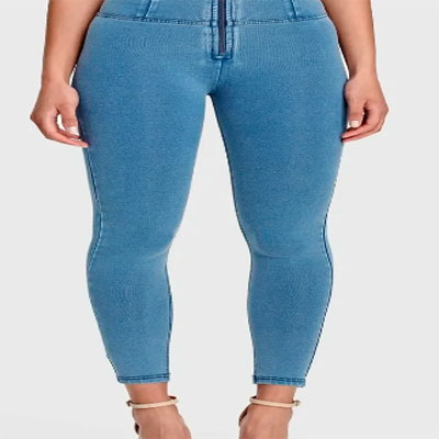 High Waisted - Petite Length - Light Blue + Blue Stitching