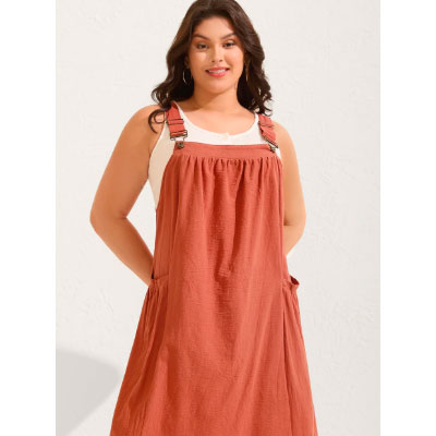 Pure Cotton Pleated Pockets Midi Dress