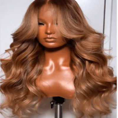Dark Brown Curtain Bangs 13x4 Lace Front Wig Brown with Blonde Highlights