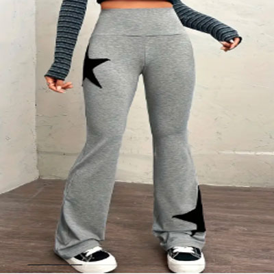 Women's Fashion Casual Slim-fit Star Pattern Printed Plastic Hip Flared Pants