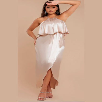 Satin Viscose Front Wrap Midaxi Dress