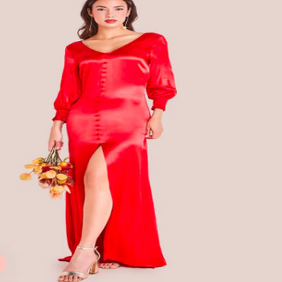 Satin Viscose Front Split Maxi - Red