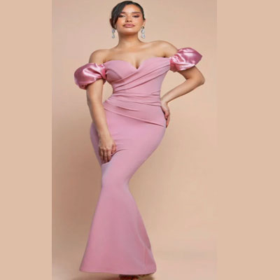 Puffy Satin Sleeve Scuba Maxi Dress - Blush Pink