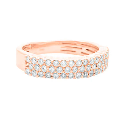 Triple Row .93cttw Diamond Ring 14K Rose Gold