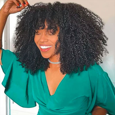 Curly Wigs With Bangs Machine Made Human Hair