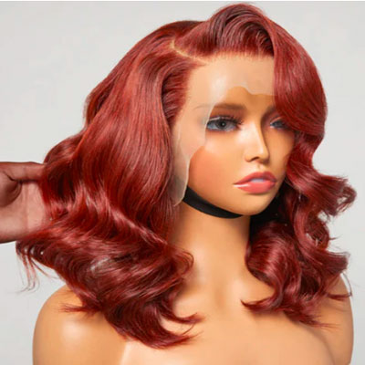 Copper Red Body Wave Lace Front Wig Glueless Short Bob Wig
