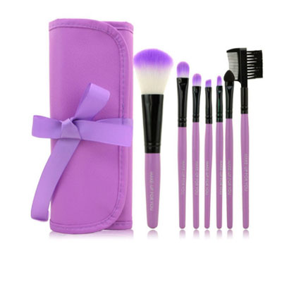 7 pc Makeup Brush Set In Purple Case