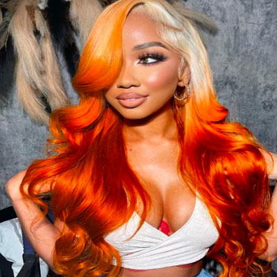 Blonde Ombre Highlight Ginger Orange 13x4 Transparent Lace Front Human Hair Wigs