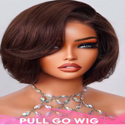 Chocolate Brown/Black Chic & Natural Layered Bob 6x5 Lace Glueless Pull Go Wig Pre-Cut Lace