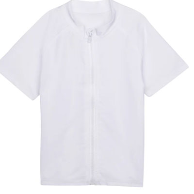 Kids Short Sleeve Zipper Rash Guard Swim Shirt White