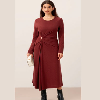 Wool Lyocell Side-Waist Ruched Maxi Dress