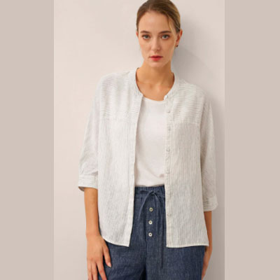 Linen Striped Three-Quarter Sleeve Shirt