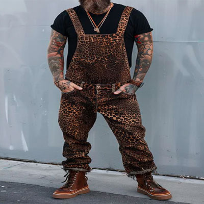 Men's Retro Casual Leopard Print Overalls