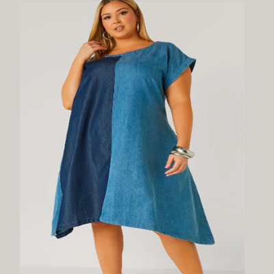 Studded Two Tone Chambray Dress