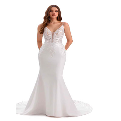 Sexy Mermaid Spaghetti Straps V-neck Maxi Long Lace Wedding Dresses