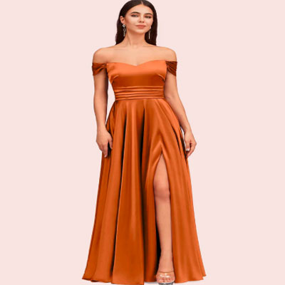 Shoulder Side Slit A-Line Long Soft Satin Bridesmaid Dresses