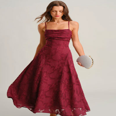 Wine Red Jacquard Slip Maxi Dress
