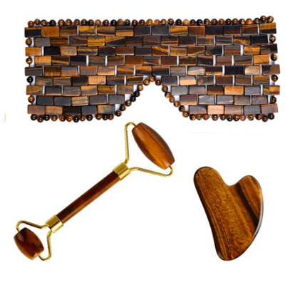 Natural Jade Eye Mask Jade Roller And Guasha Board Set Rose Quartz Obsidian Facial Lift Skincare