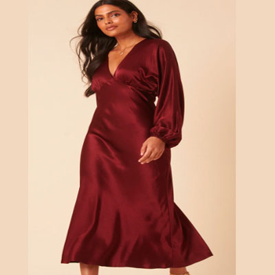 Burgundy Satin Allura Midi Dress
