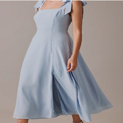 Soft Blue Square Neckline Midi Tamar Dress