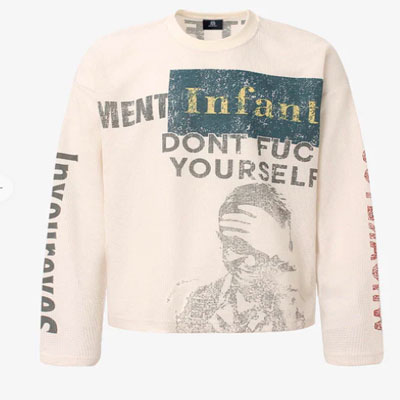 Waffle Knit Graphic Print Crewneck Sweatshirt