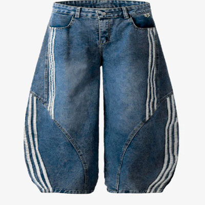 Denim Contrast Striped Stitching Barrel Jeans