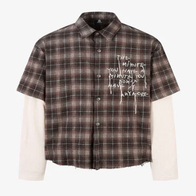 Cotton Street Distressed Plaid Faux Two-Piece Shirt